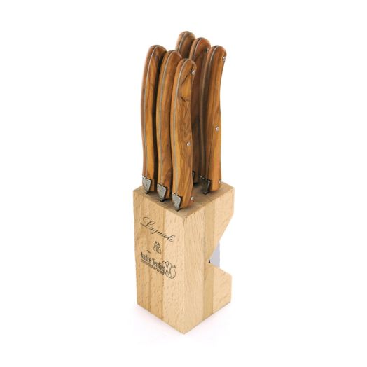 Andre Verdier Steak Knife Block Set of 6 Olive Wood