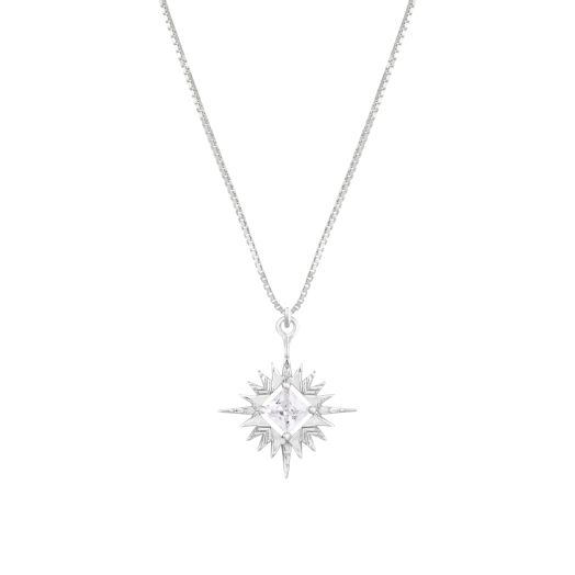 Lindi Kingi Design Starburst Necklace - Platinum - White Zirconia