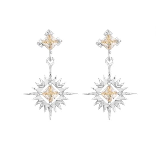 Lindi Kingi Design Starburst Earrings - Platinum - White Zirconia